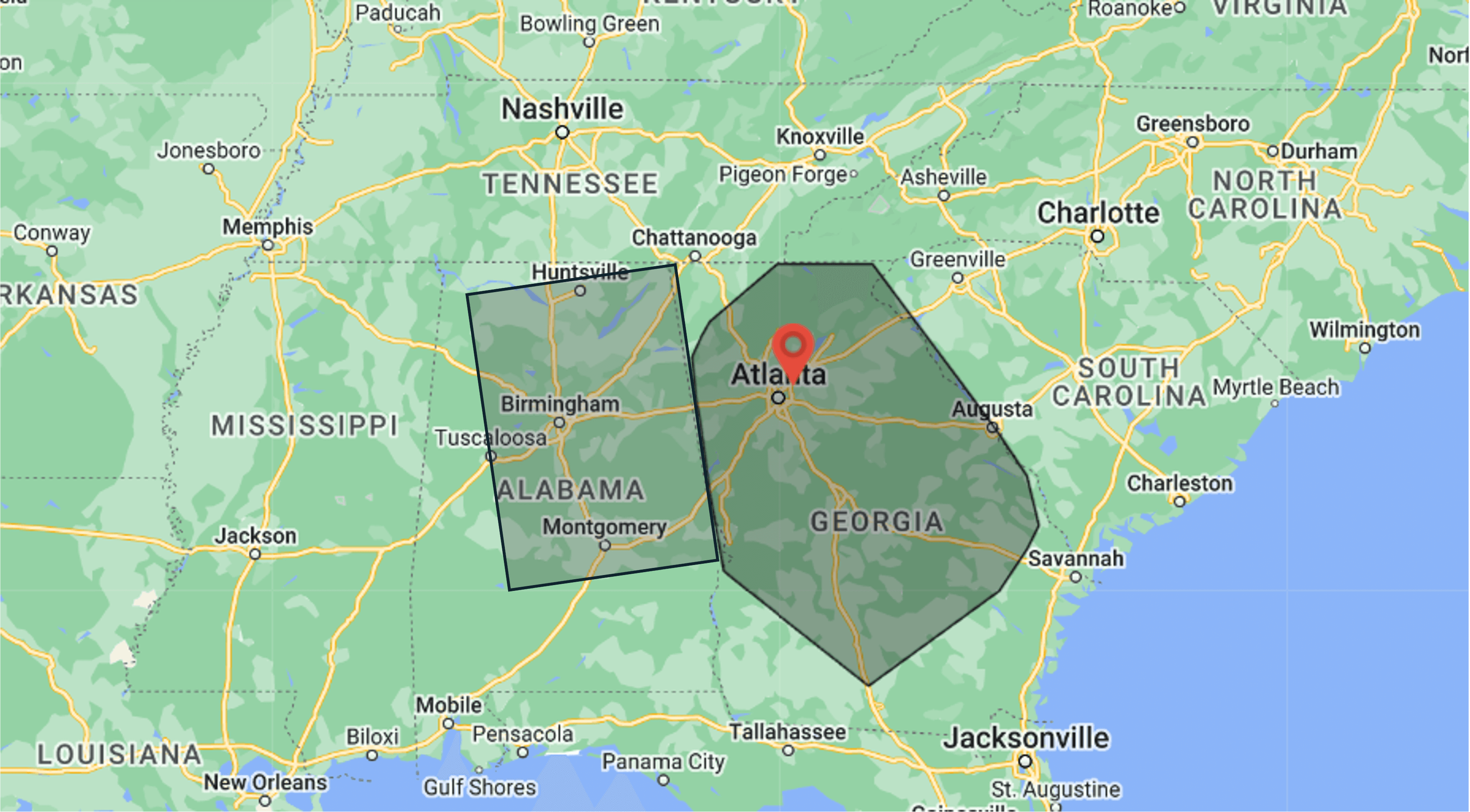 Georgia and Alabama Map